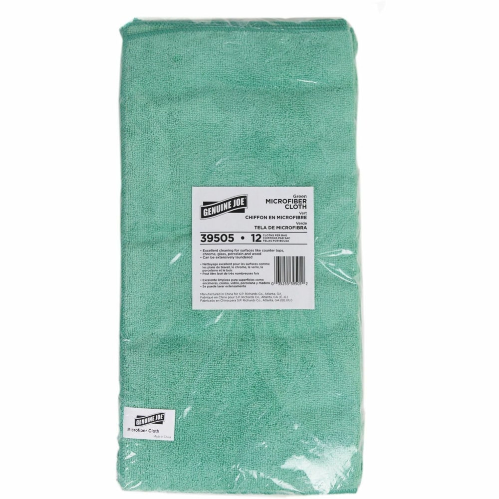 Genuine Joe General Purpose Microfiber Cloth - For Multipurpose - Cloth - 16in x 16in- Chemical Resistant, Oil-free, Lint-free - Green - 12 / Bag