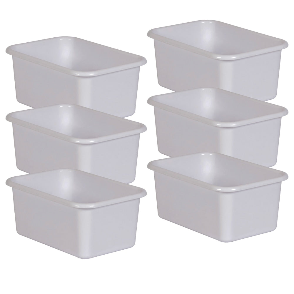 Teacher Created Resources Small Plastic Storage Bins, 5inH x 11-3/8inW x 7-3/4inD, White, Pack Of 6