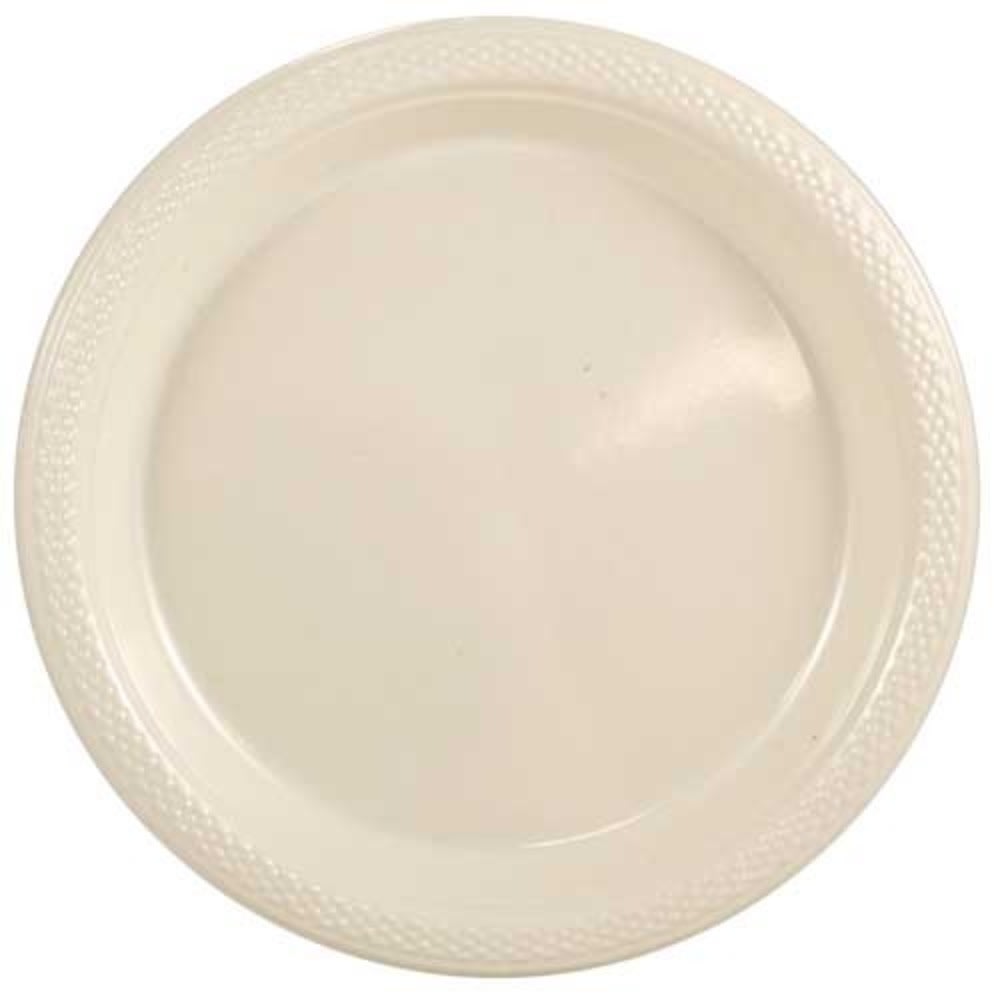 JAM PAPER Round Plastic Party Plates, Medium, 9 inch, Ivory, 20/Pack