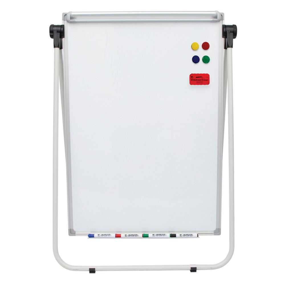 Charles Leonard Double Sided Magnetic Whiteboard Easel, 45inH x 32inW x 3-1/4inD, White, Silver Metal Frame