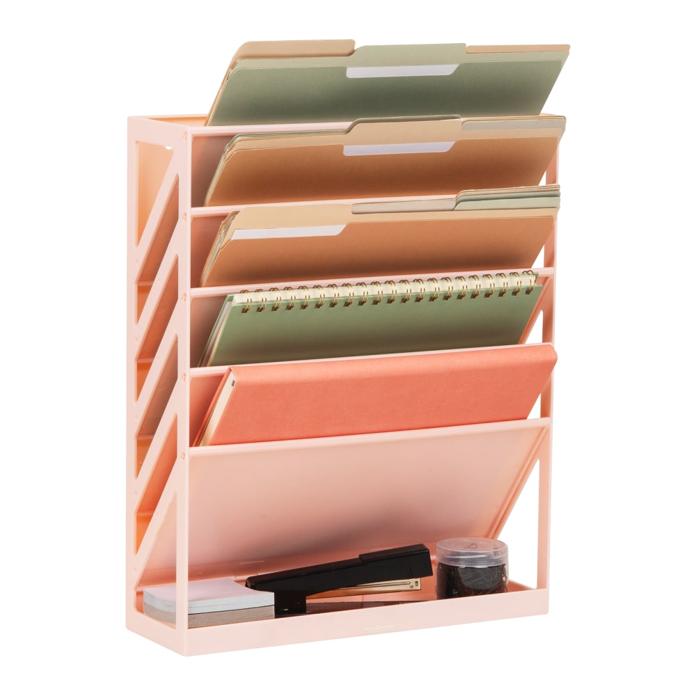Mind Reader 5-Tier Vertical File Holder, 16inH x 4-1/4inW x 13inD, Pink