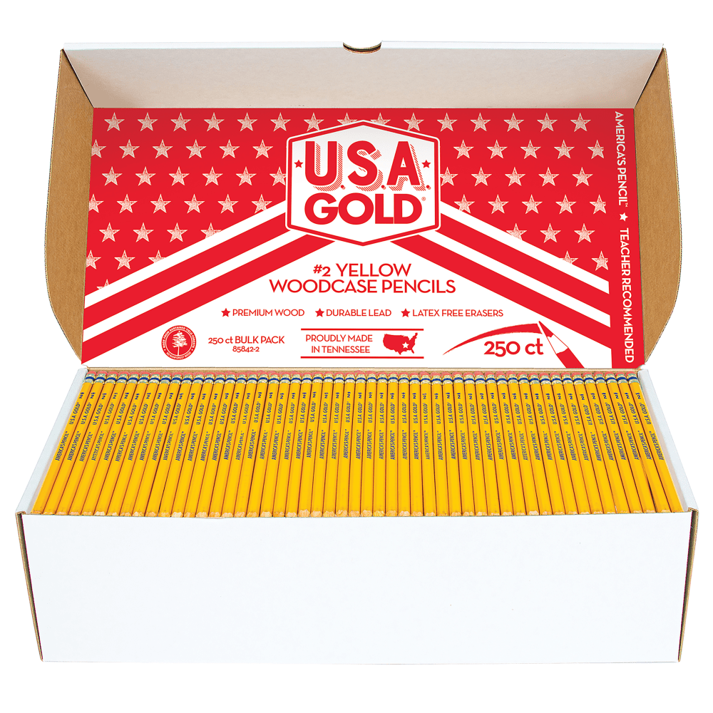 Cra-Z-Art U.S.A. Gold Sharpened Pencils, #2 Lead, Medium, Yellow, Box Of 250 Pencils