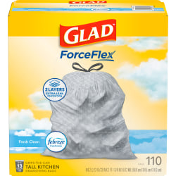 Glad ForceFlex Tall Kitchen Drawstring Trash Bags, 0.72 mil, 13 Gallon, Gain Fresh Clean, 110 Count (78554)