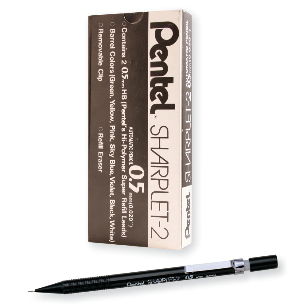 Pentel Sharplet-2 Automatic Pencil, 0.5 mm, Black, Pack Of 12