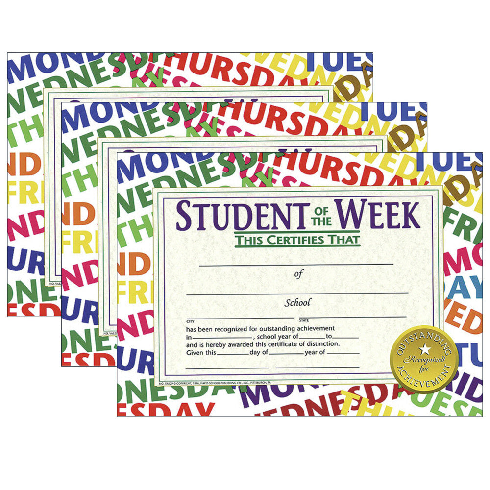 Hayes Publishing Student Of the Week Certificate, 8.5in x 11in, 30 Per Pack, Set Of 3 Packs