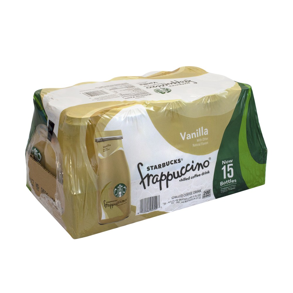 Starbucks Coffee Drinks, Vanilla Frappuccino, 9.5 Oz, Case Of 15 Bottles