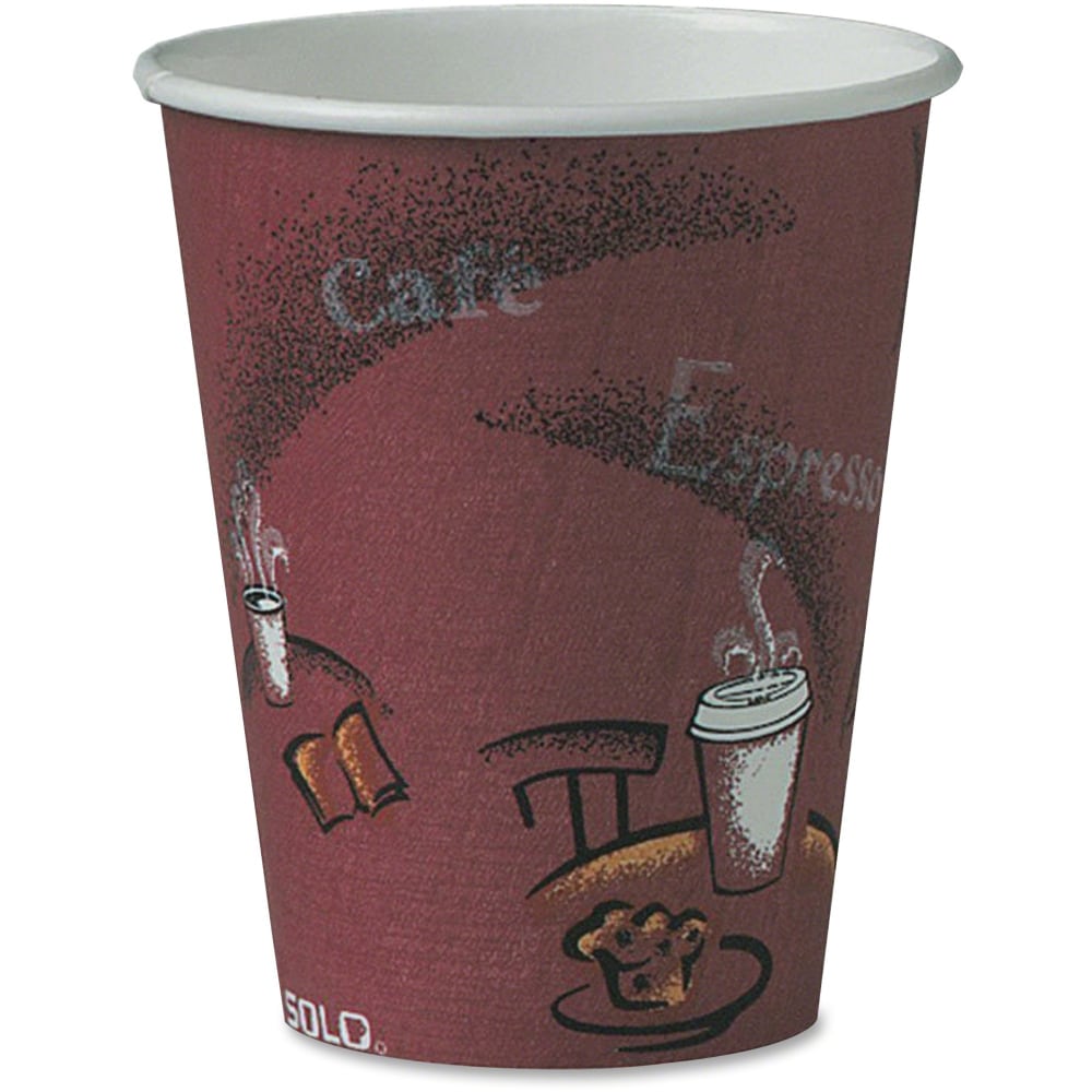 SOLO Bistro Design Disposable Paper Cups, 8 Oz, Maroon, 50 Cups Per Pack, Carton Of 20 Packs