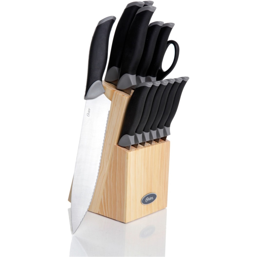 Oster Lindbergh 14 Piece Cutlery Set - 14 Piece(s) - Rubber, Stainless Steel - Stainless Steel, Black