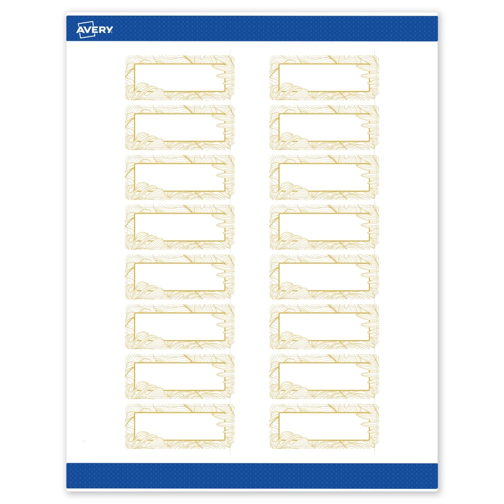 Avery Printable Labels With Sure Feed Technology, S00-EVV, Rectangle, 1in x 2-5/8in, Matte White With Preprinted Gold Leaf Pattern, Pack Of 160