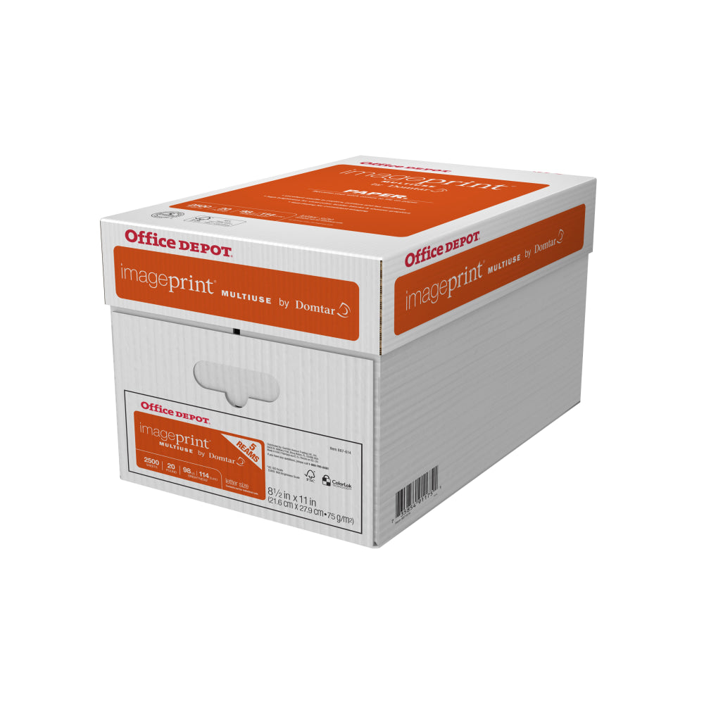 Office Depot ImagePrint Multi-Use Printer & Copy Paper, 5 Reams, White, Letter Size, 2500 Sheets Per Case, 20 Lb, 98 Brightness - 1914