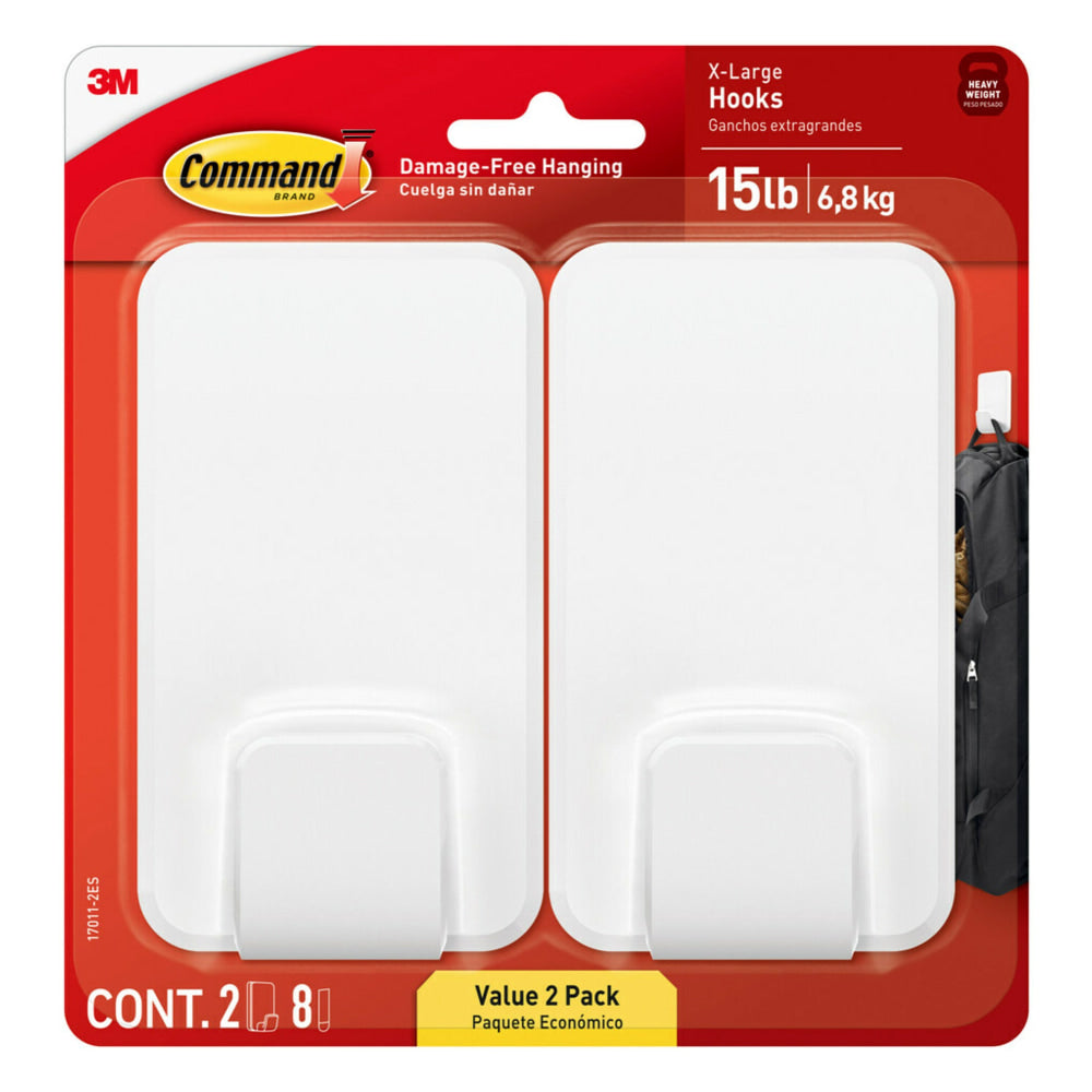 Command X-Large Hooks, 2 Hooks, 8 White Adhesive Strips, Damage Free Hanging Picture Hangers, No Tools Wall Hanging Strips For Living Spaces