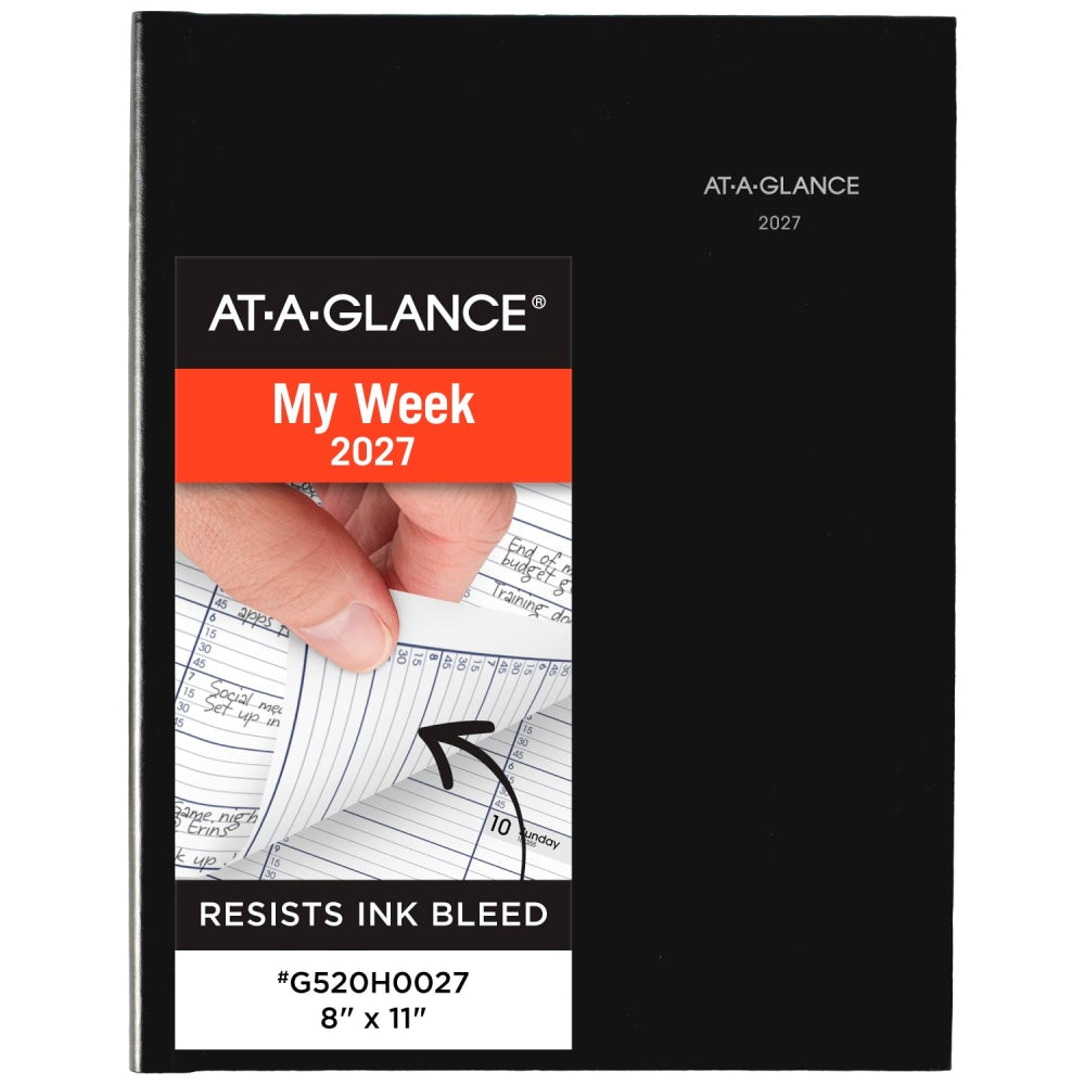 AT-A-GLANCE DayMinder 2027 Weekly Appointment Book Planner, Hardcover, Black, Large, 8in x 11in