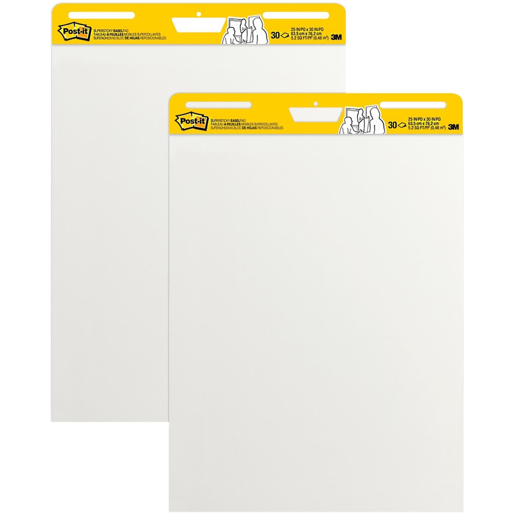 Post-it Super Sticky Easel Pads, 25 x 30 in, 2 Pads, 30 Sheets/Pad, Back to School Supplies for Classrooms, White
