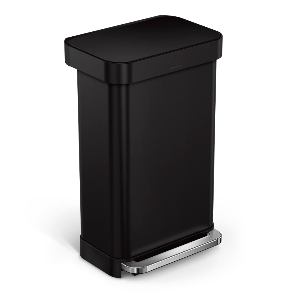 simplehuman Rectangular Step Can With Liner Pocket, 12 Gallons, Matte Black Steel