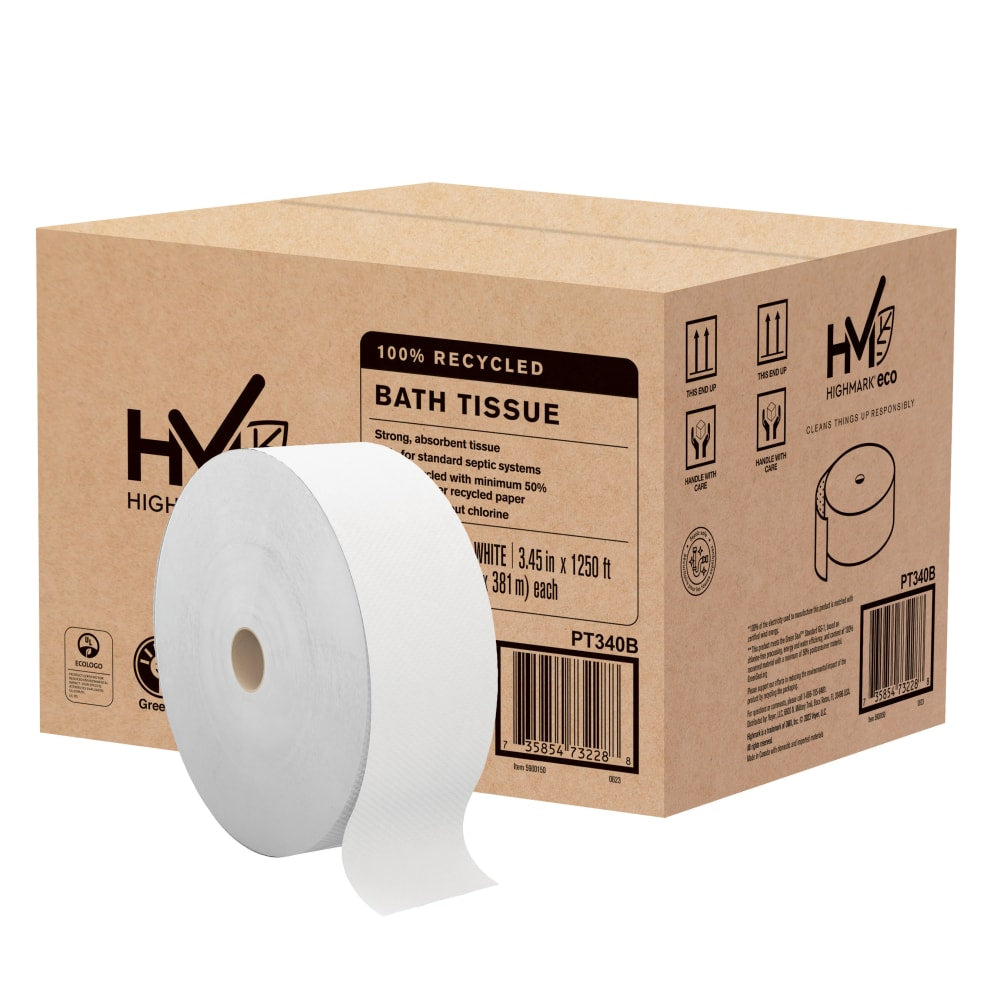 Highmark ECO JRT 2-Ply Jumbo Toilet Paper, 1250ft Per Roll, 100% Recycled, Pack Of 6 Rolls