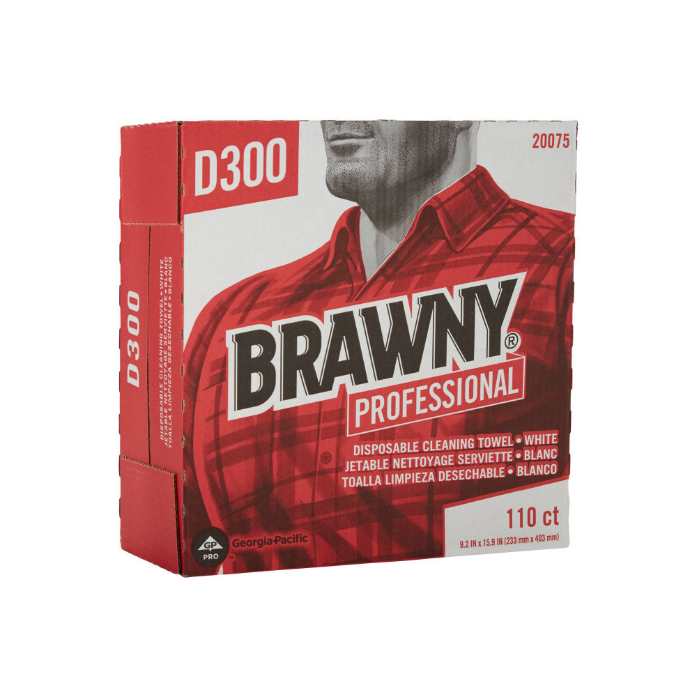 Brawny Professional by GPPRO D300 Disposable Cleaning Towels, 9.25in x 16in, 110 Towels Per Box, White