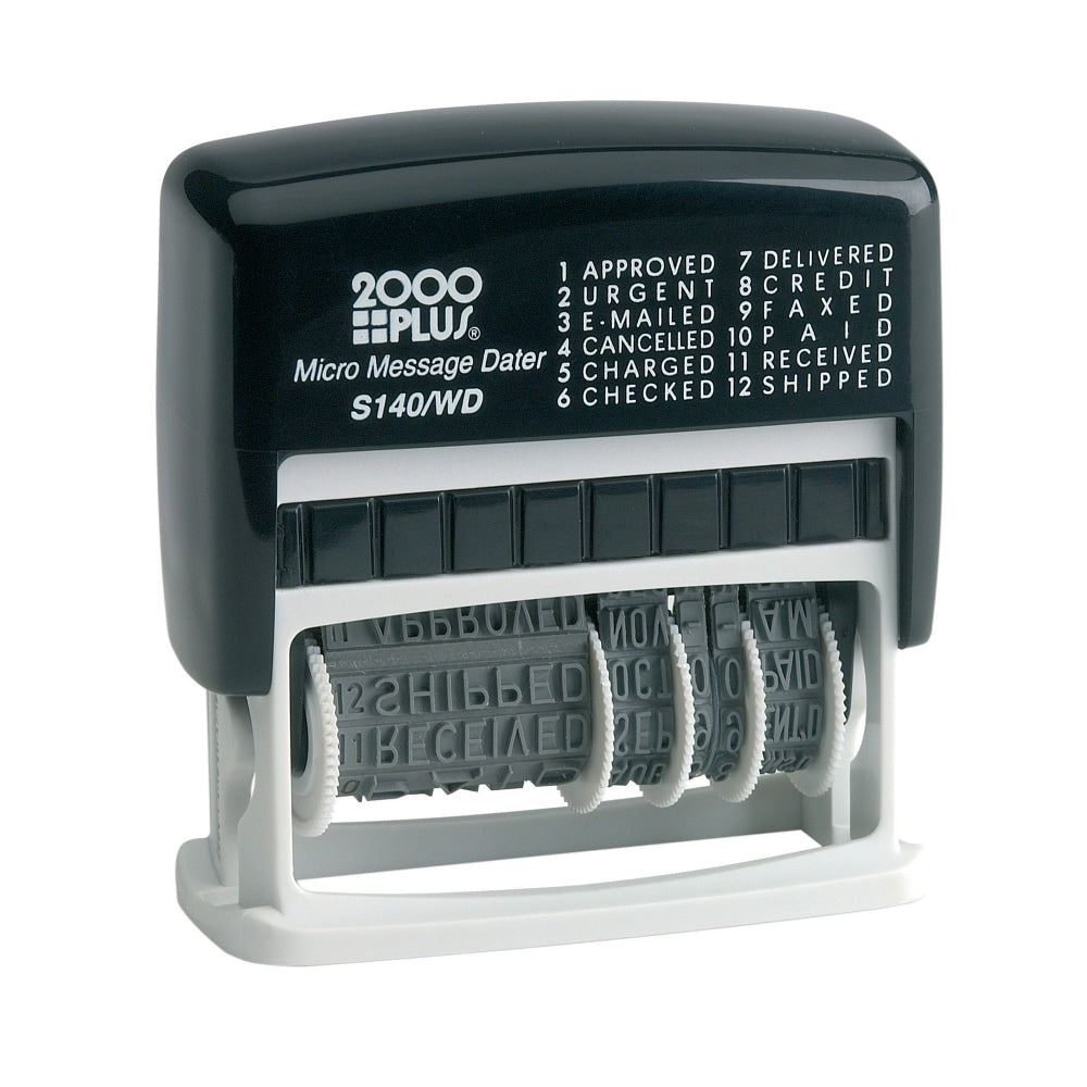2000 PLUS Date Phrase Dater Stamp Self-Inking 12-in-1 Micro Date Message Dater Stamp, 12 Phrases, Black Ink - 11090