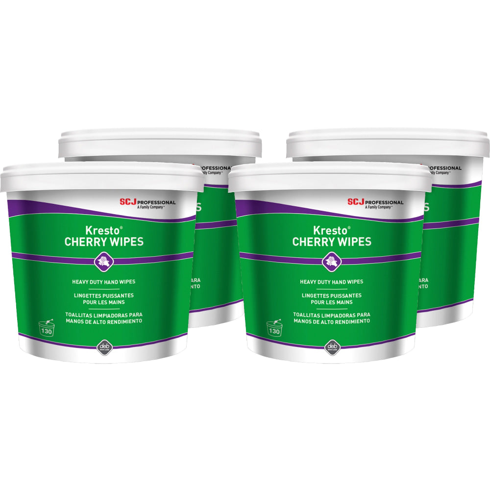 SC Johnson Kresto Heavy-Duty XL Hand Wipes - Cherry - 10in Width x 12in Length - White, Red - Polypropylene - 130/Bucket - 4 / Carton