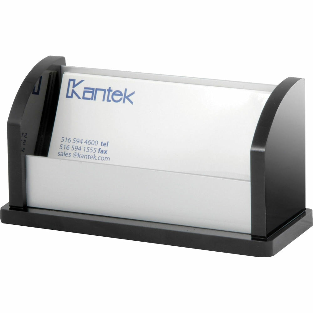 Kantek Business Card Holder, 2.3inH x 4.4inW x 1.8inD, Acrylic, Aluminum, Black, Silver
