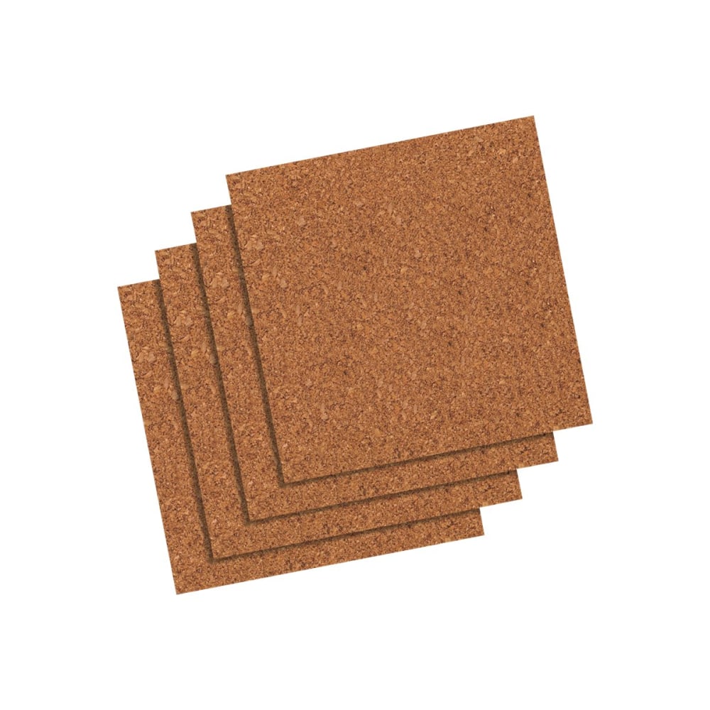 Quartet Cork Unframed Bulletin Board Wall Tiles, 12in x 12in, Natural Brown, Pack Of 4