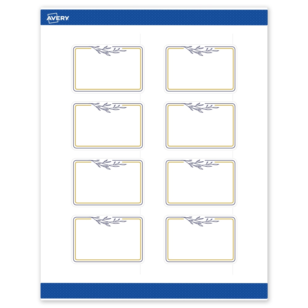 Avery Print-To-The-Edge Labels & Sure Feed, S00-DNE-PRWMP10, 2in x 3in, Matte White, Preprinted Gold & Navy Border & Floral Design, Pack Of 80