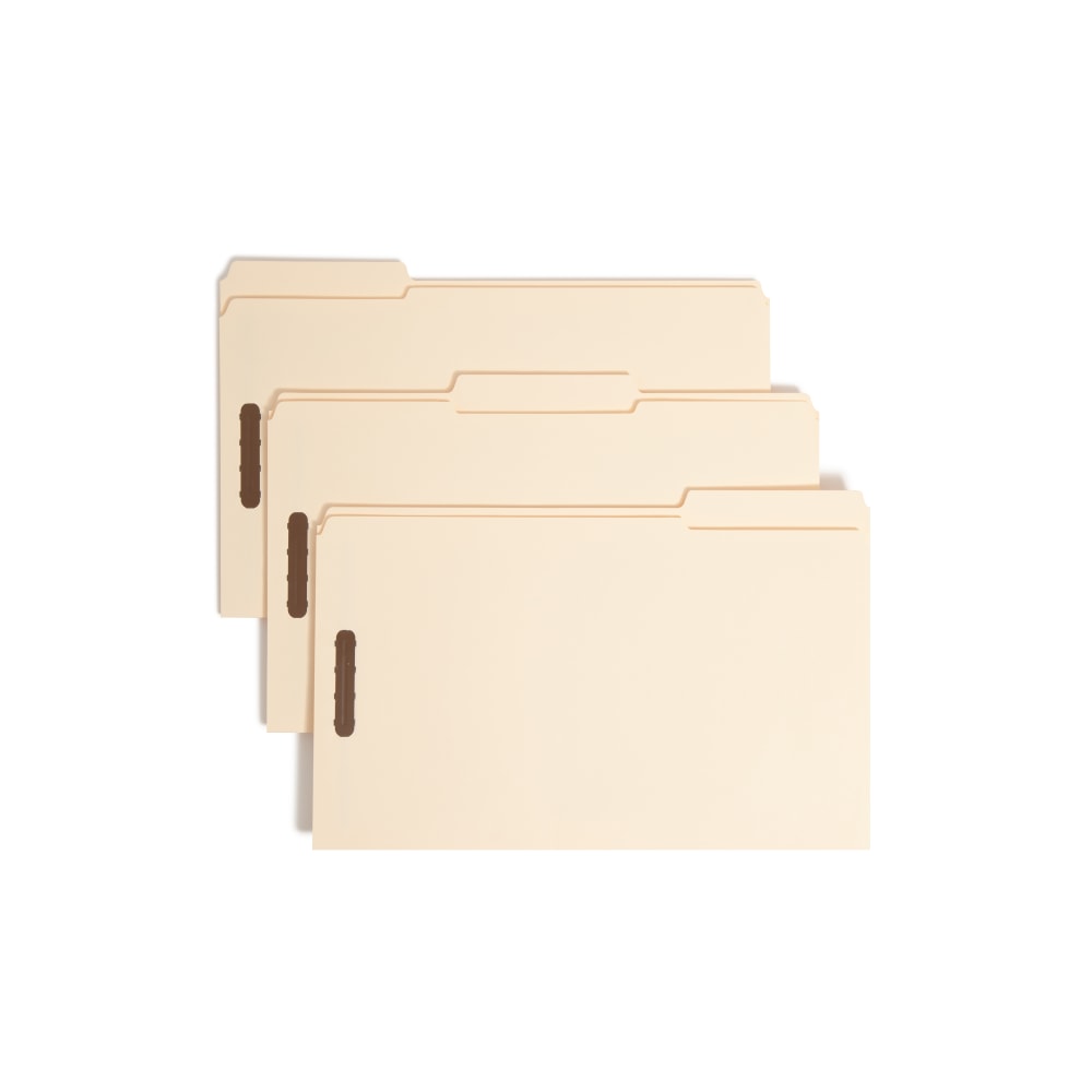 Smead Reinforced Tab Fastener Folders With Two Fasteners, 1/3-Cut Tab, 8 1/2in x 14in, Legal, Manila, Box of 50 (19537)