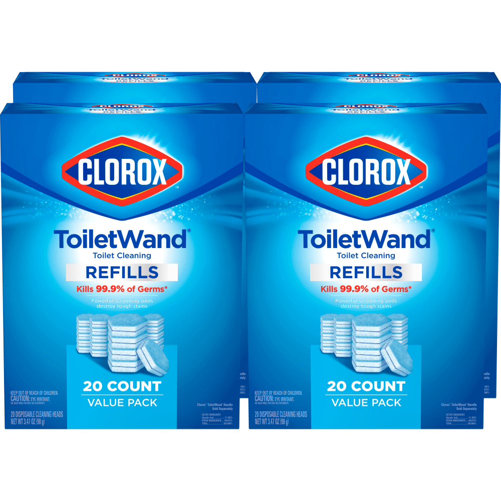 Clorox ToiletWand Toilet Cleaning and Disinfecting Scrubbing Pads Refills, 20 Count, Pack of 4 - Blue, White - 20/Box