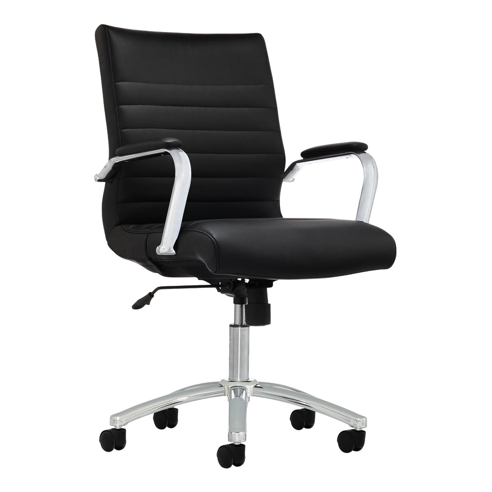Realspace Modern Comfort Winsley Bonded Leather Mid-Back Manager Office Chair, Black/Silver, BIFMA Compliant