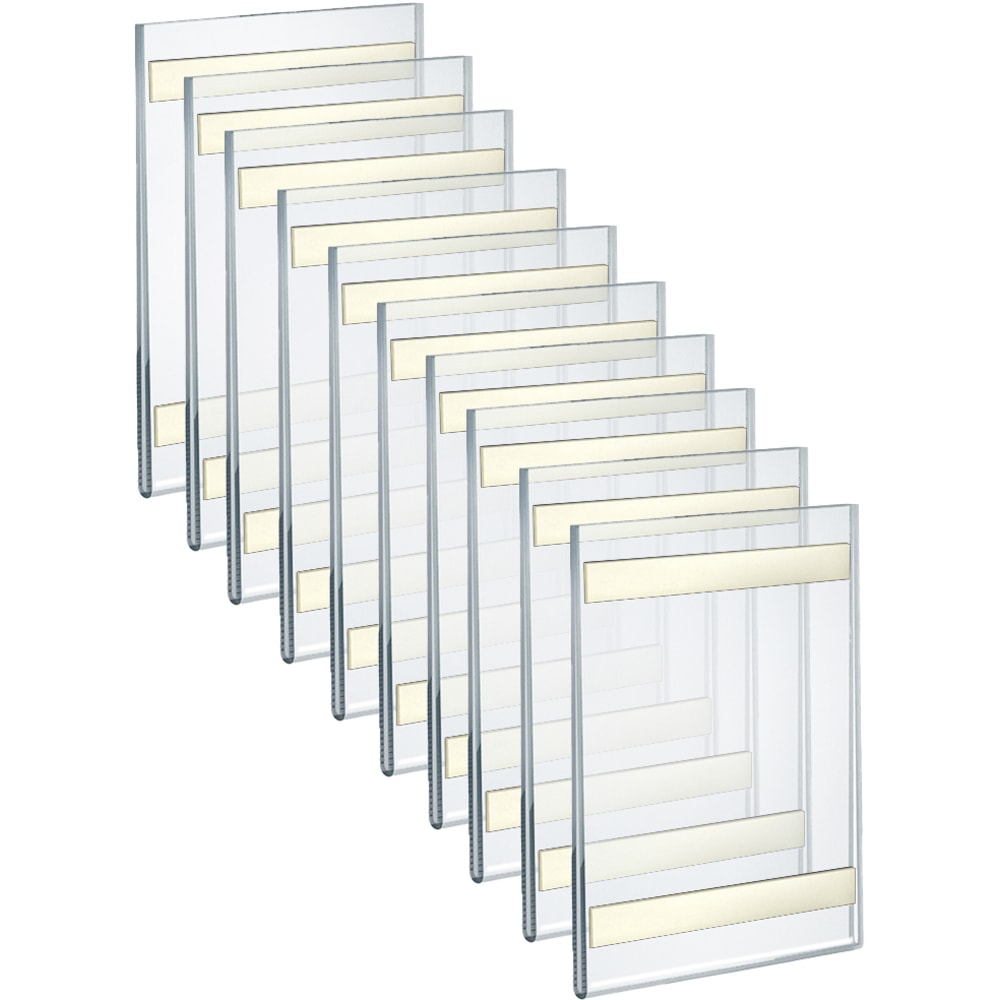 Azar Displays Adhesive Acrylic Vertical U-Frame Sign Holders, 6inH x 4inW x 1/4inD, Clear, Pack Of 10 Sign Holders
