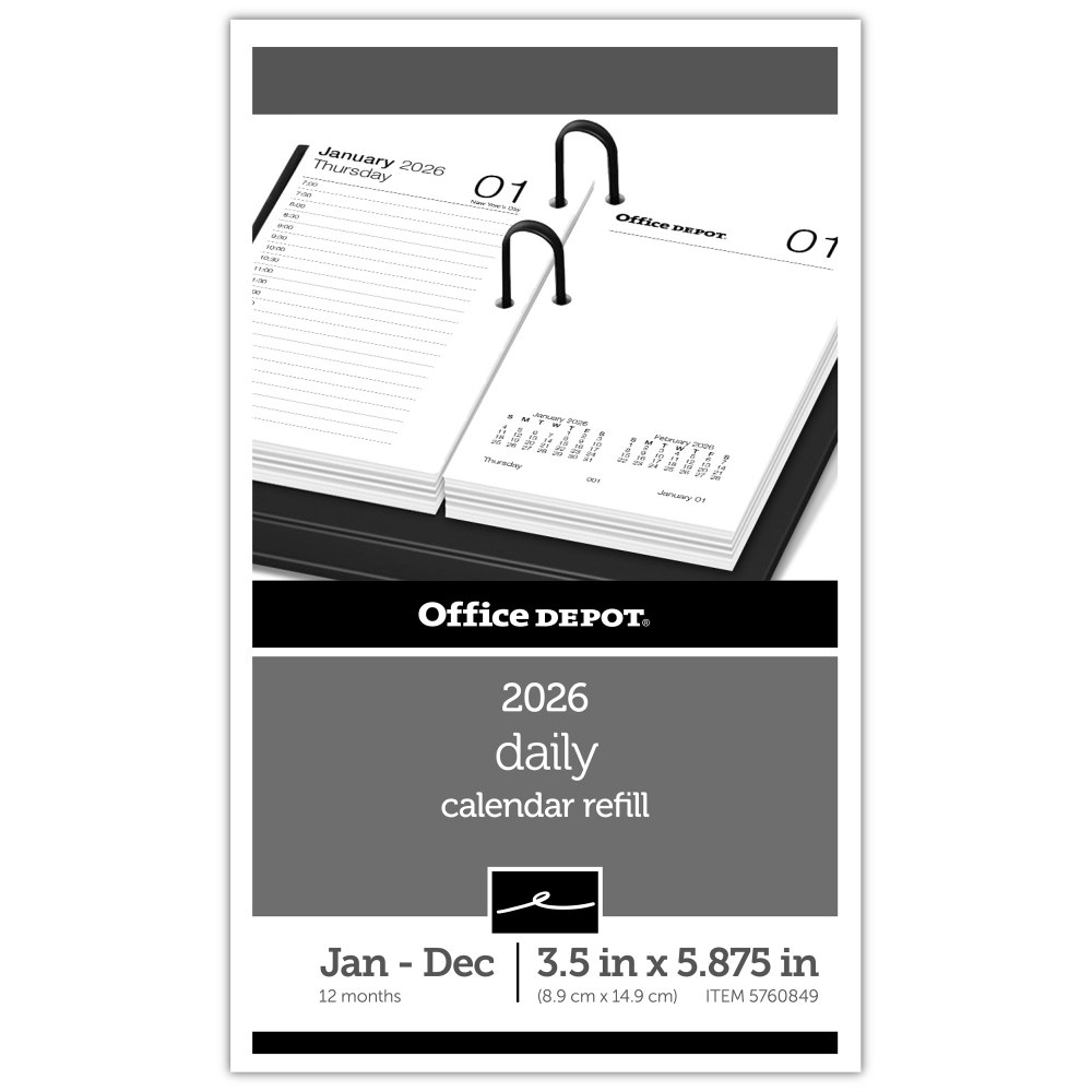 Office Depot Brand Daily Desk Calendar Refill, 3 1/2in x 6in, White, January 2026 to December 2026, SP717D5026