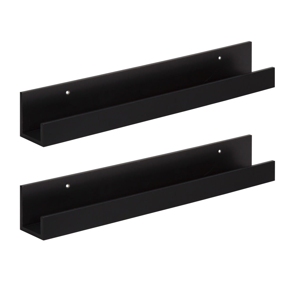 Kate and Laurel Levie Floating Shelf Wall Ledges, 3-1/2inH x 24inW x 3-9/16inD, Black, Set Of 2 Ledges
