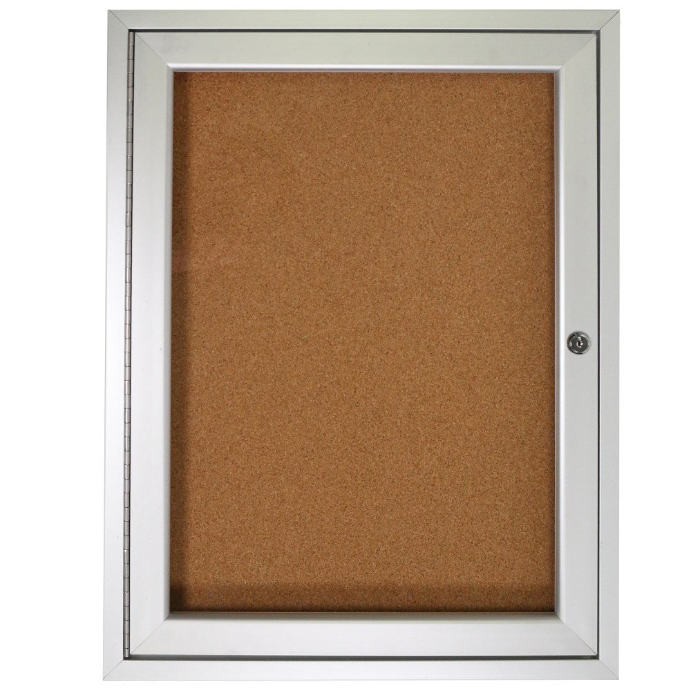 Ghent 1 Door Enclosed Natural Cork Bulletin Board, Satin Aluminum Frame, 24inH x 18inW