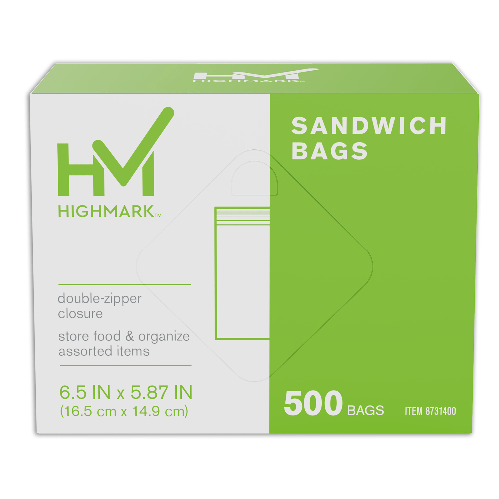 Highmark Plastic Storage Bags, Sandwich Size, Clear, Pack Of 500 Bags
