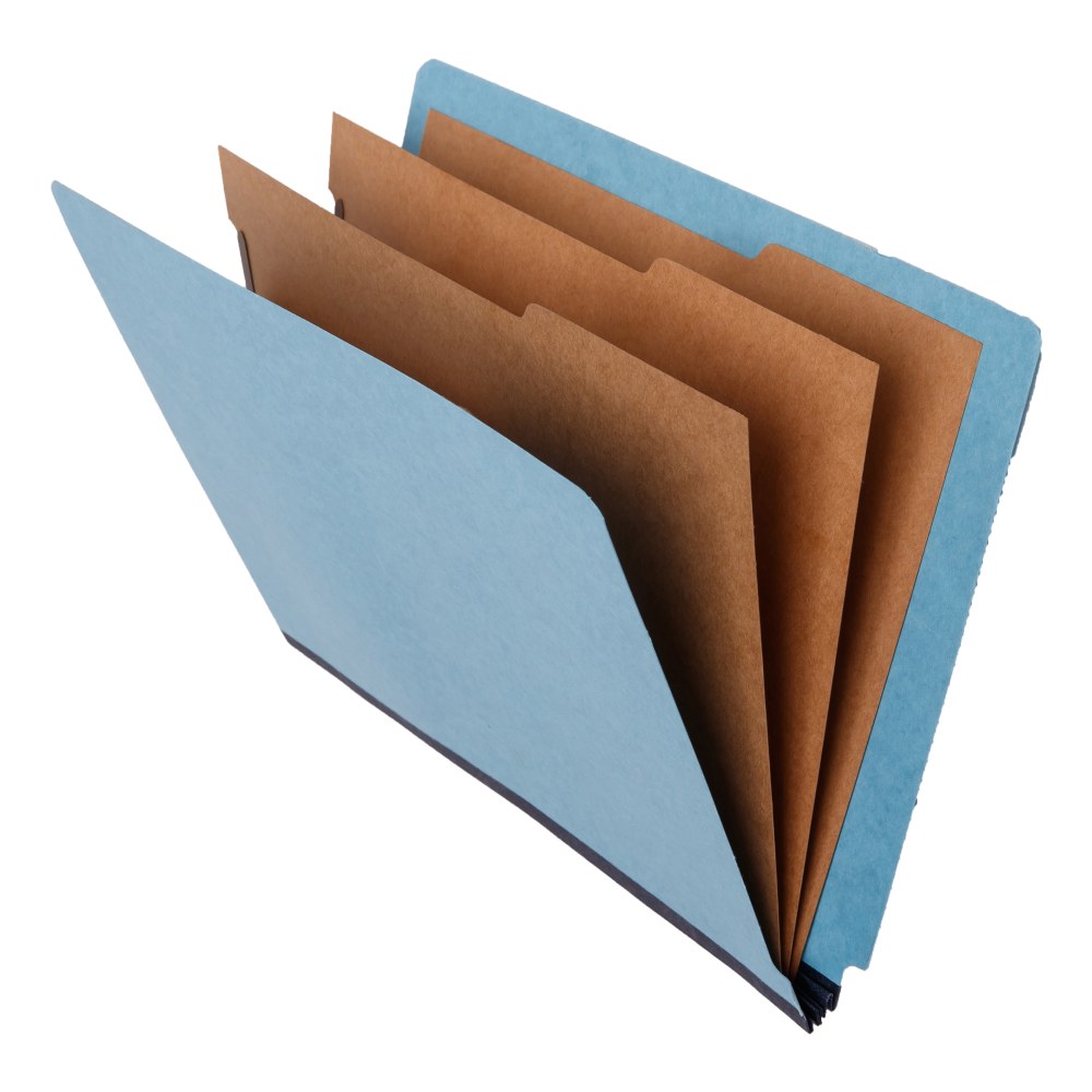Atlas End-Tab Classification Folders With Fasteners, 3 Dividers, Legal Size, 2-1/2in Expansion, 100% Recycled, Blue, Box Of 10