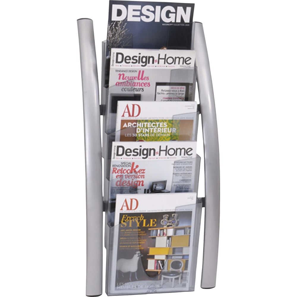 Alba 5-Pocket Wall Literature Rack - 5 Pocket(s) - 27.50in Height x 4.33in Width x 13in Depth - Silver - Metal, Acrylic - 1 Each