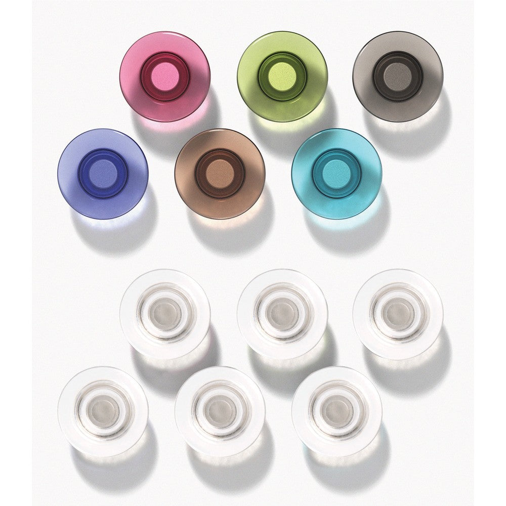 Quartet Glass Board Magnets - 0.5in Diameter - Cylinder - Rounded Edge - 12 / Pack - Assorted, Clear