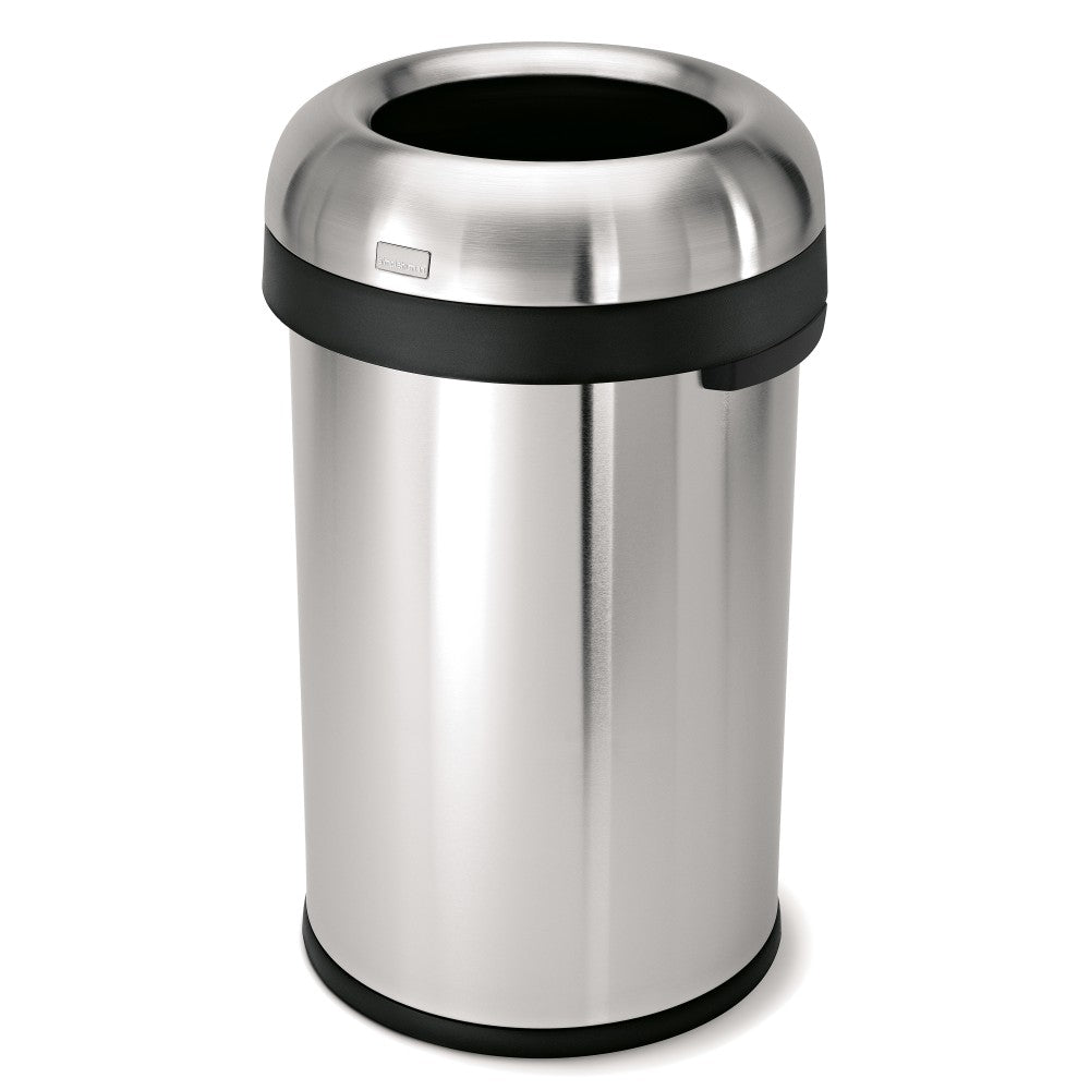 simplehuman Commercial Open Top Trash Can, Bullet Round, 21 Gallons, 30in x 17.8in, Brushed Heavy-Gauge Stainless Steel
