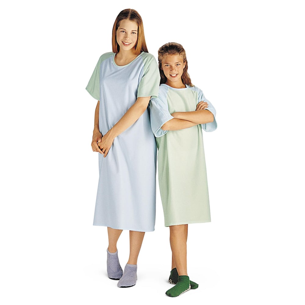Medline Comfort-Knit Adolescent Patient Gowns, Teen, Blue/Mint, Pack Of 12