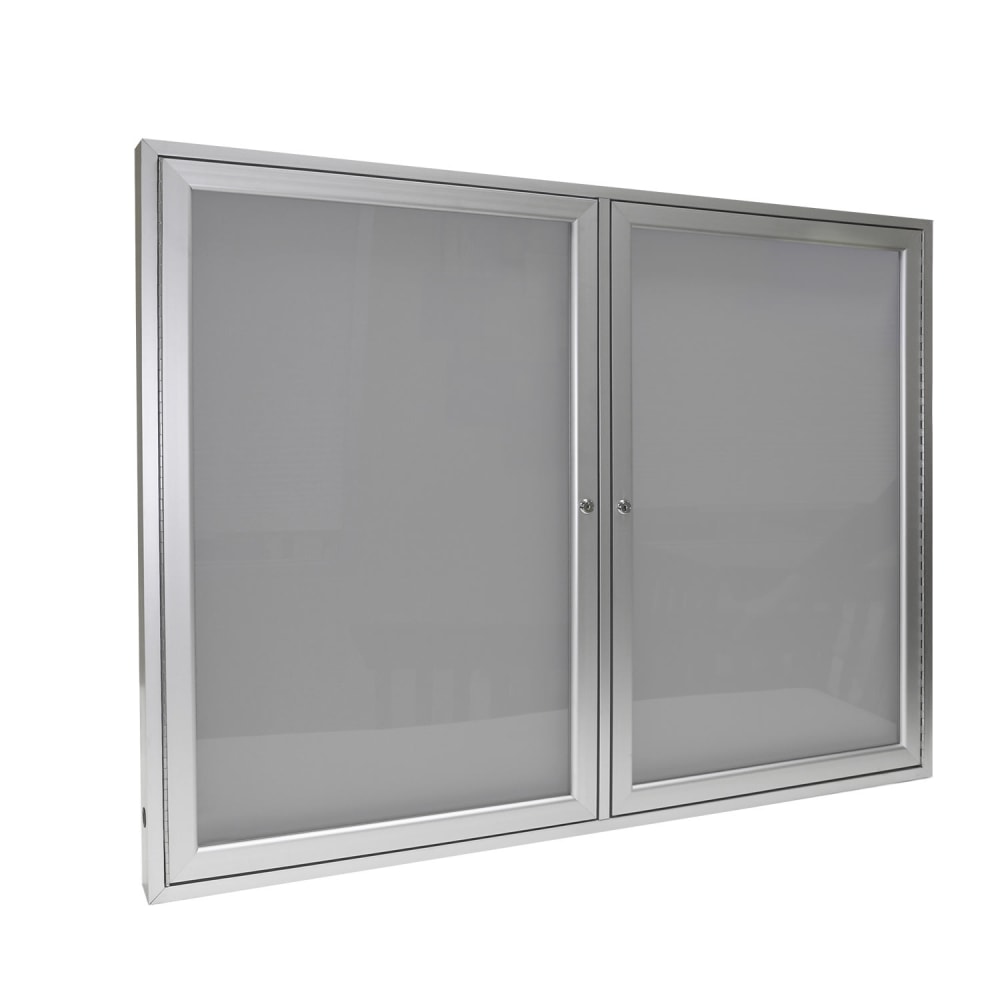 Ghent 2 Door Enclosed Vinyl Bulletin Board, Satin Aluminum Frame, 36inH x 48inW, Silver
