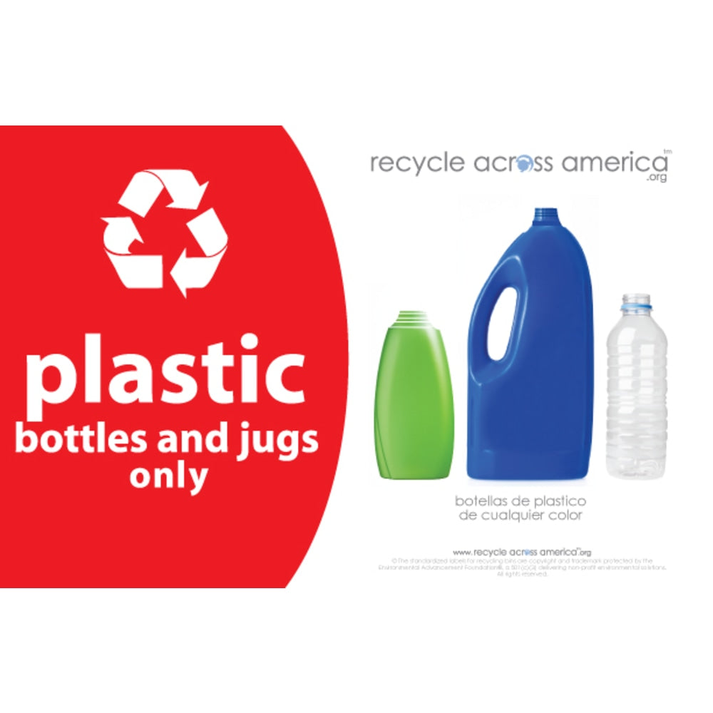 Recycle Across America Plastics Standardized Recycling Label, PLAS-5585, 5 1/2in x 8 1/2in, Red