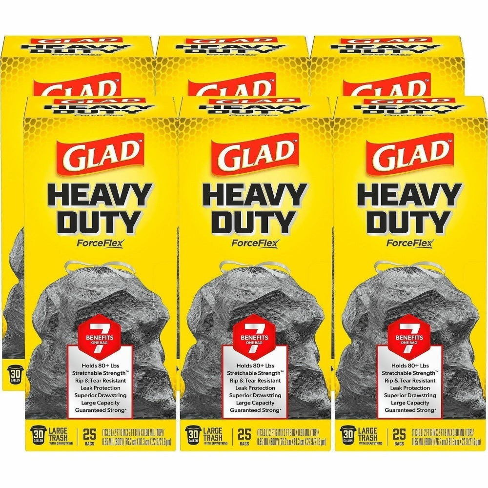 Glad ForceFlexPlus Large Drawstring Trash Bags, Large Size, 30 gal Capacity, 24inx 25.13in, Drawstring Closure, 7800 Count - 70359PL