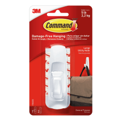 Command Large Hooks, 1 Hook, 2 White Adhesive Strips, Damage Free Hanging Picture Hangers, No Tools Wall Hanging Strips For Living Spaces