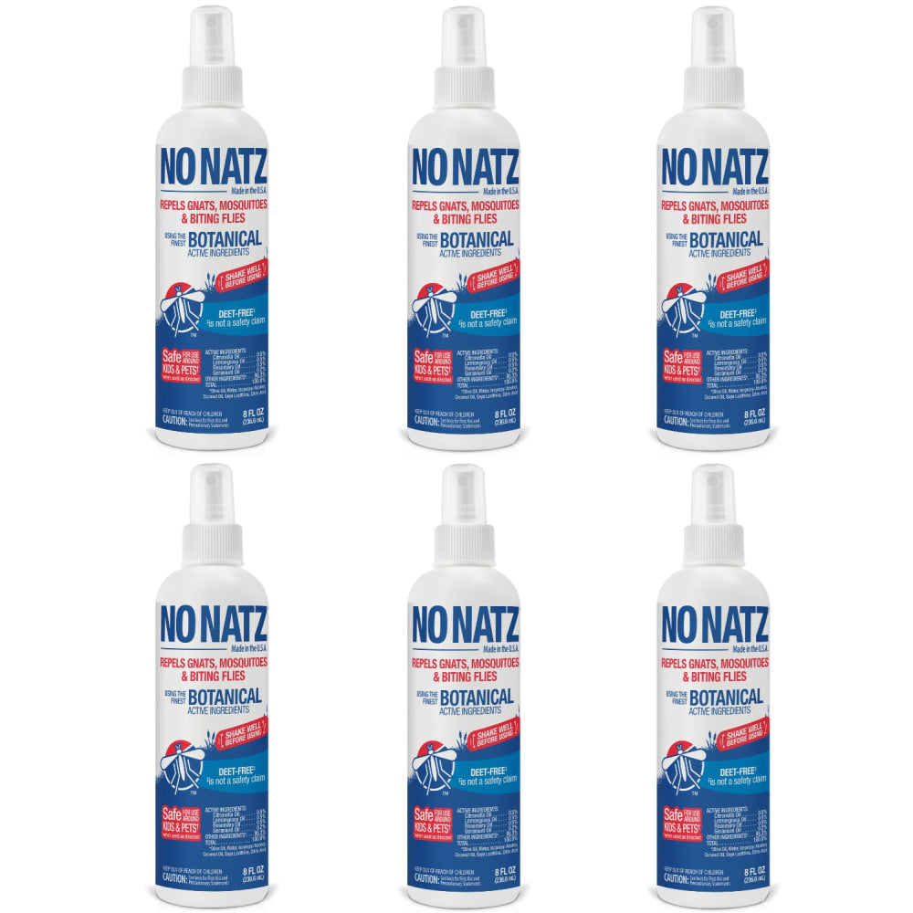 No Natz Botanical Insect Repellent, DEET-Free, Fresh Scent, 8 Oz Spray Bottle, 6-Pack