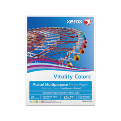 Xerox Vitality Colors Pastel Plus Color Multi-Use Printer & Copy Paper, 1 Ream, Assorted, Letter (8.5in x 11in), 500 Sheets/Ream, 24 Lb