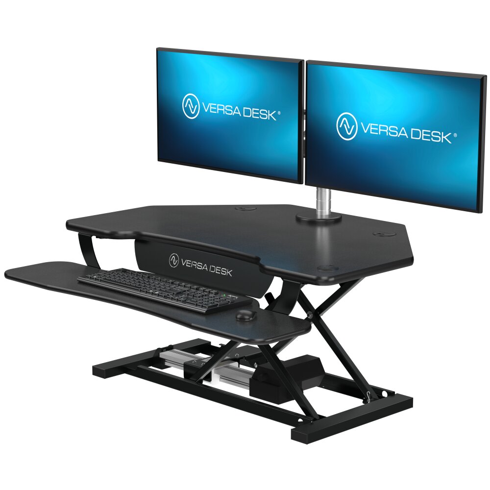 VersaDesk PowerPro Corner Sit-To-Stand Height-Adjustable Electric Desk Converter, 36inW x 31inD, Black
