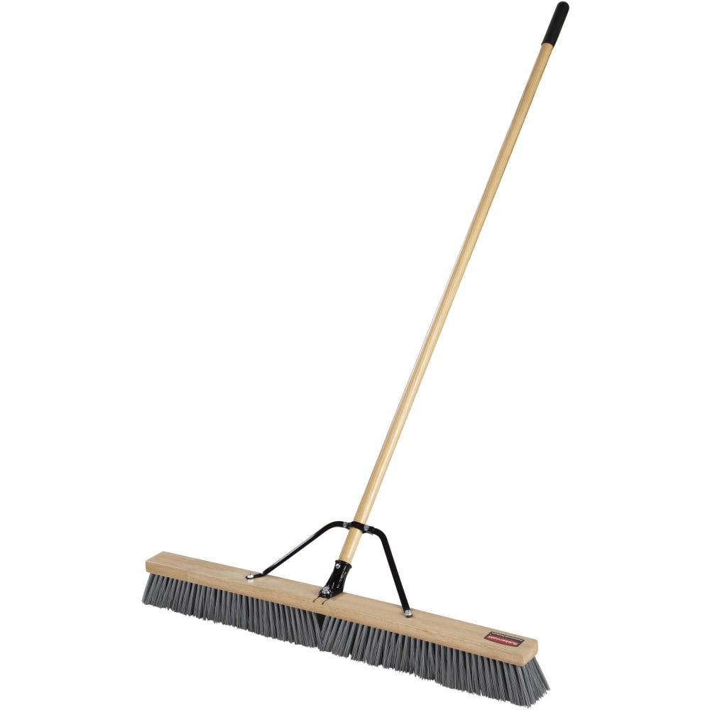Rubbermaid Commercial Poly Bristle Medium Push Broom - 3in Polypropylene Bristle - 1.13in Handle Diameter - Lacquered Wood Handle - 4 / Carton