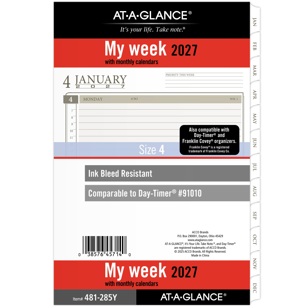AT-A-GLANCE 2027 Weekly Monthly Planner Refill, Loose-Leaf, Desk Size, 5 1/2in x 8 1/2in