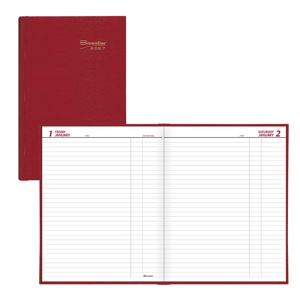 2027 Brownline Traditional Daily Planner, 10in x 7-7/8in, 100% Recycled, Red, January To December, C550.RED, Total Qty 1
