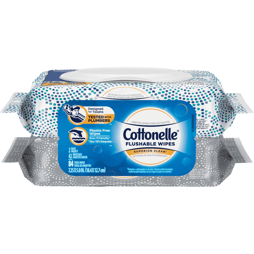 Cottonelle Flushable Wet Wipes - 7.25in Width x 5in Length - Wavy CleanRipple Texture - White - 42/Pack - 8 / Carton