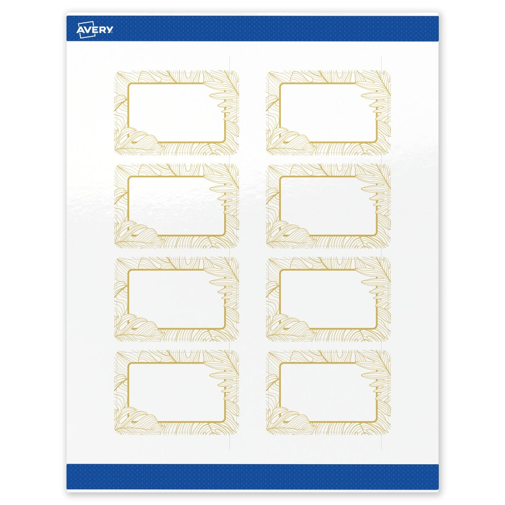 Avery Printable Labels With Sure Feed Technology, S00-EVX, Rectangle, 2in x 3in, Glossy White With Preprinted Gold Leaf Pattern, Pack Of 80